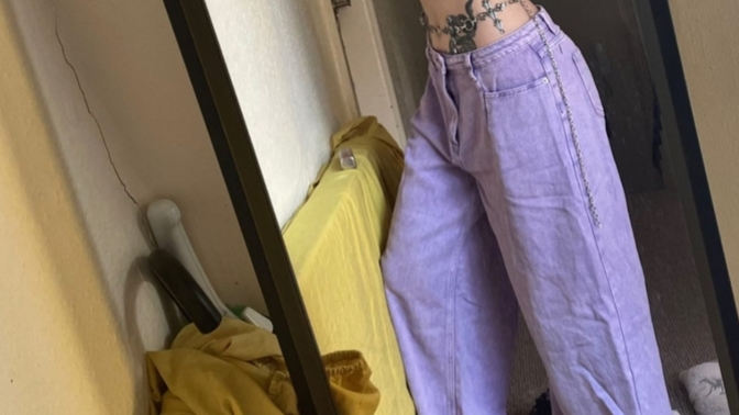 Do you like my super wide leg pants and belly chain?
