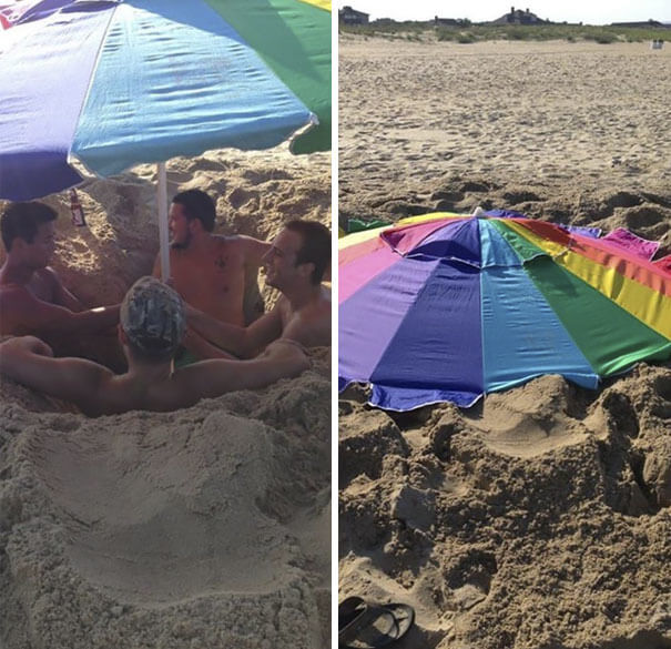 What is going on under the umbrella?
