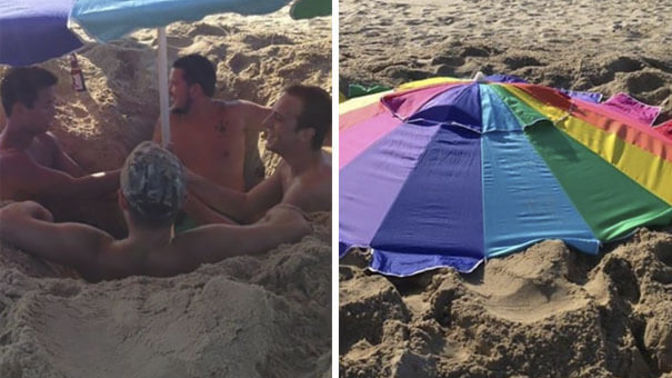 What is going on under the umbrella?