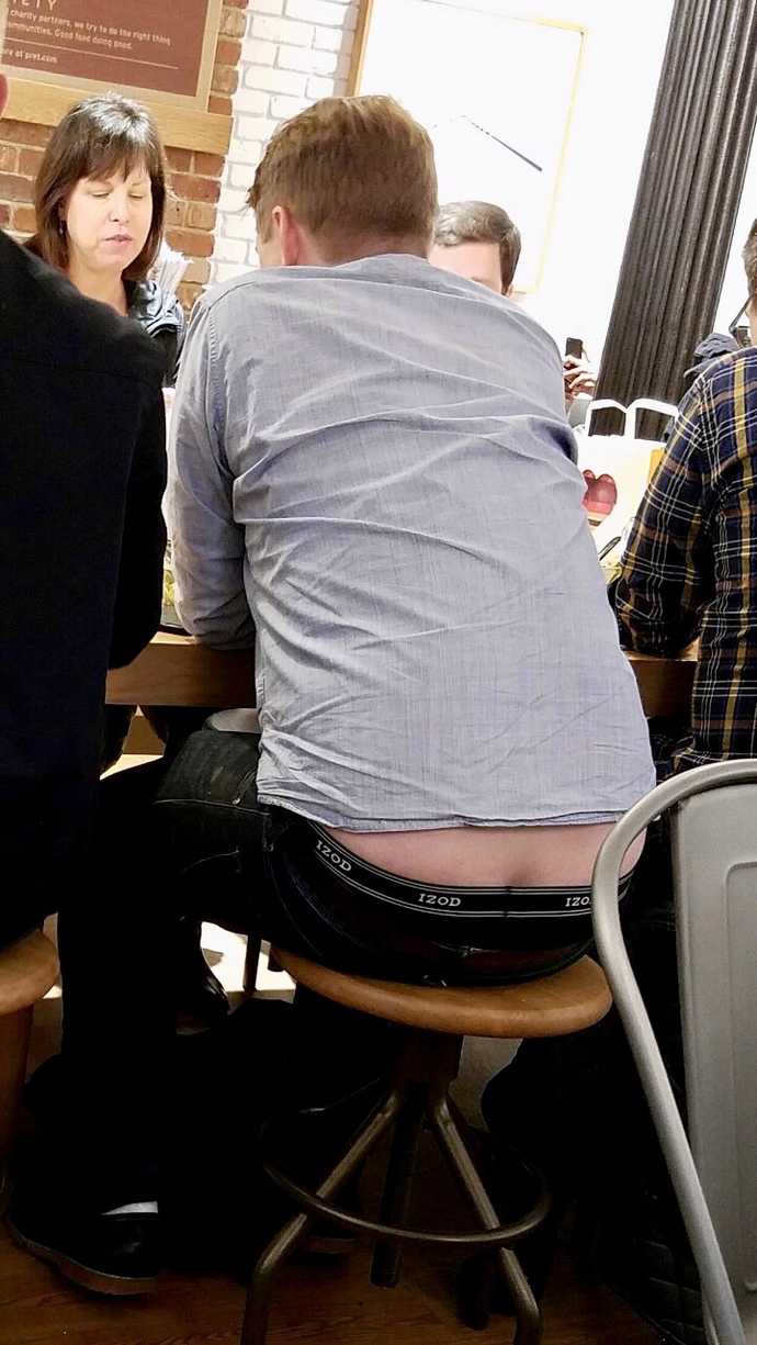 Guys when your underwear is showing (not sagging, just waistband) when seated/crouching is it intentional or accidental? Are you aware?