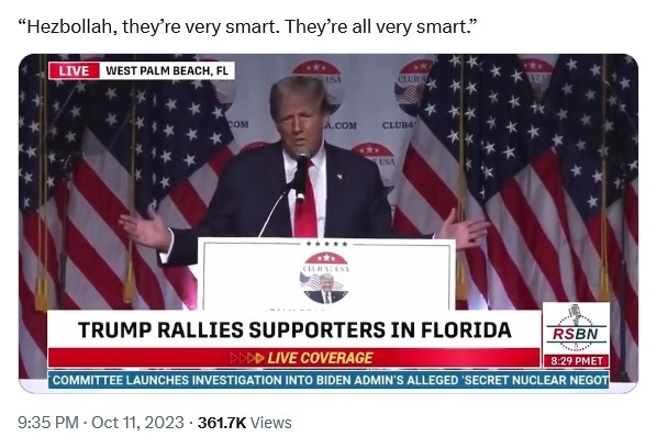 What do you think about the comments made by FORMER PRESIDENT Donald Trump in regards to the Israel bombings?