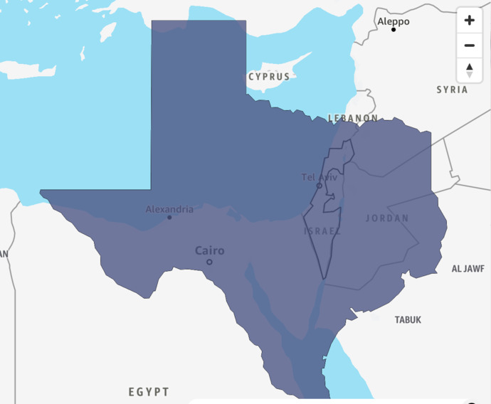 Crawford located roughly where the bottom of Isreal forms... Fits perfectly!