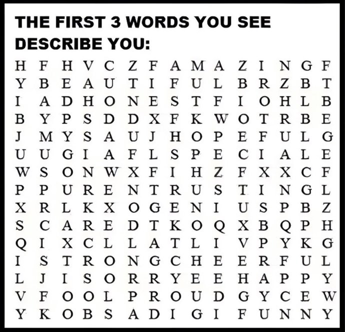 First 3 words you see?
