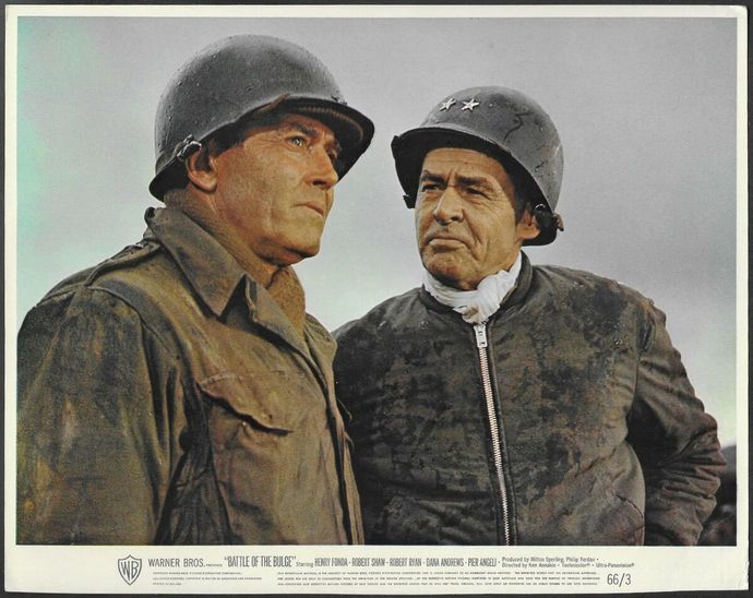 Robert Ryan (R) with Henry Fonda in the 1965 film "The Battle of the Bulge".