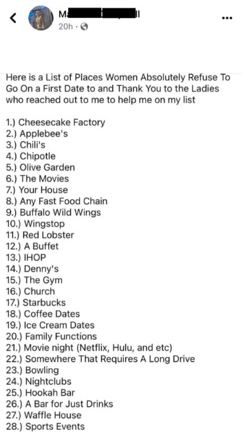 Where are you supposed to take women out for a date nowadays?
