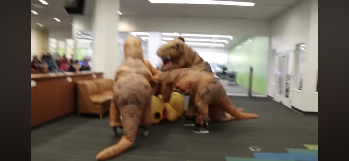 If you saw several T-Rex’s beating the shit out of a pikachu in a library what would you think?