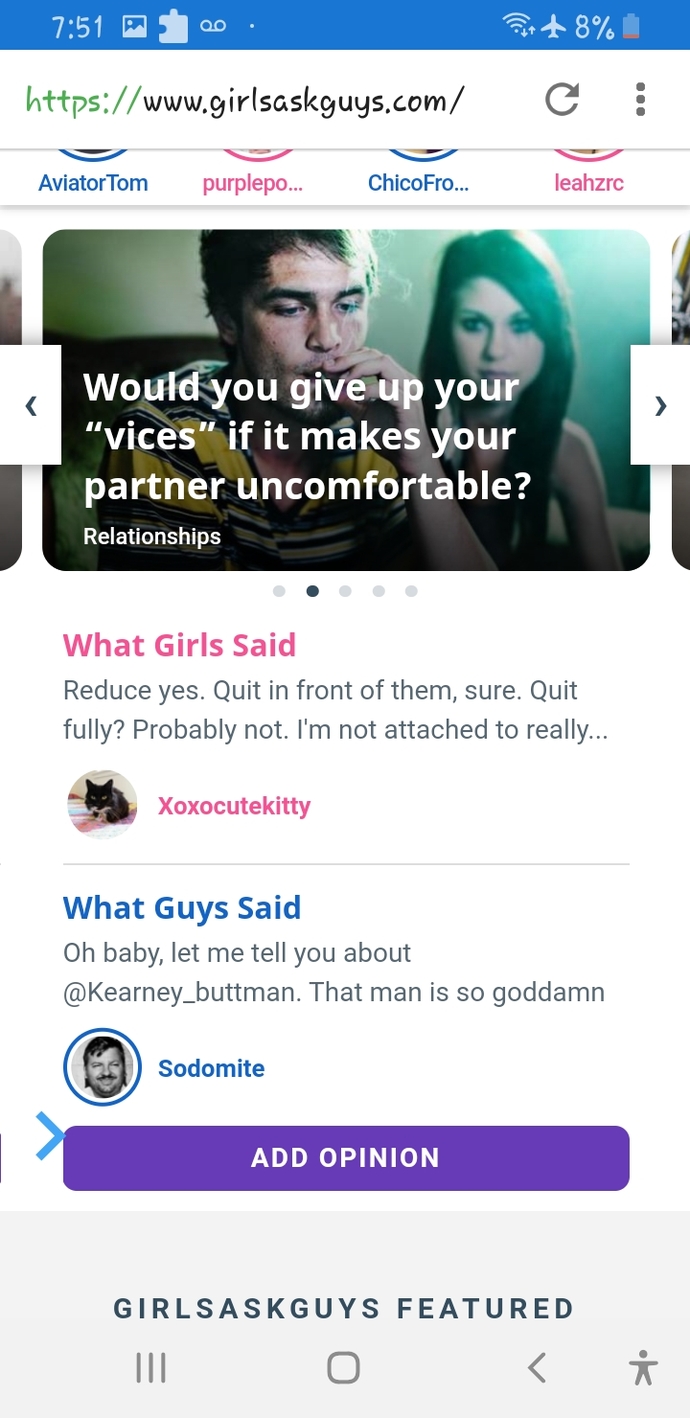 Would you give up your “vices” if it makes your partner uncomfortable?