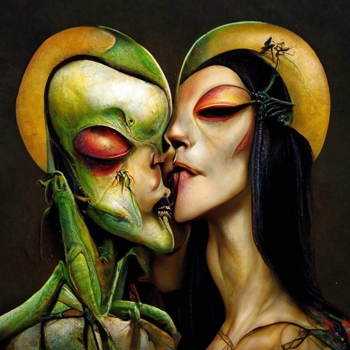 AI art by Midjourney and me (Praying Mantises)