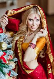 White blonde in saree