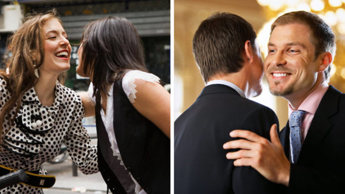 Is it socially acceptable for a heterosexual guy to engage in a non-romantic kiss with another guy?