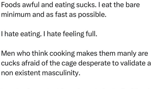 Do you agree with Andrew Tate that men who like food are cucks?