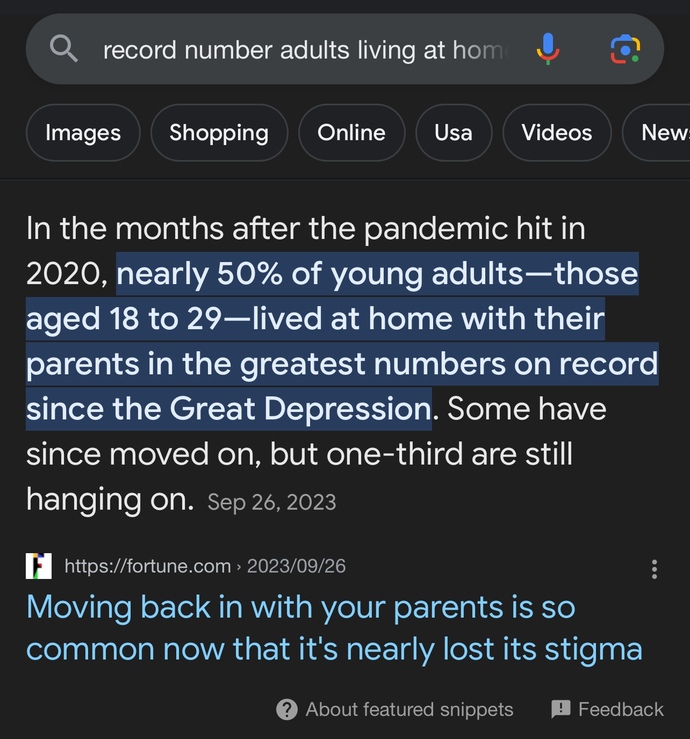 What’s your opinion on the record number of young adults 18-29 still living at home with their parents due to inflation and rise in housing markets?