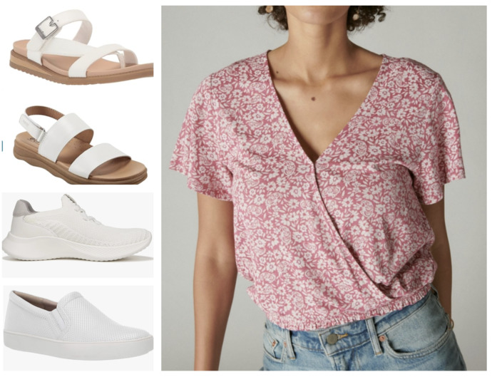 Which shoe looks more flattering with this type of floral top?