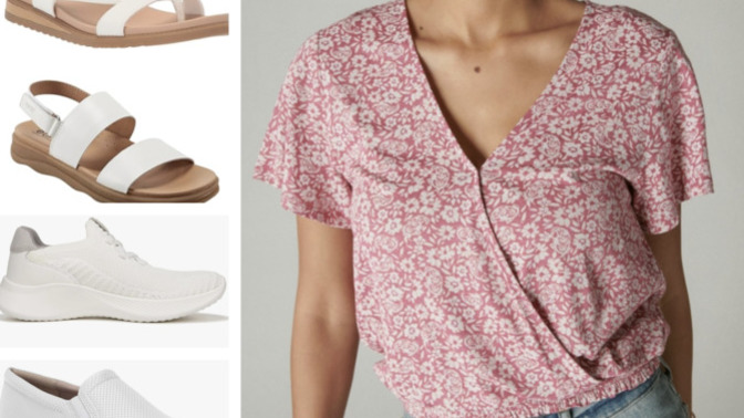 Which shoe looks more flattering with this type of floral top?