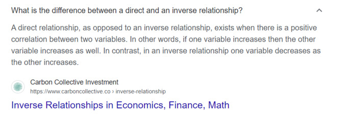 Hey please tell me, what does a direct relationship mean in comparison to an inverse relationship?