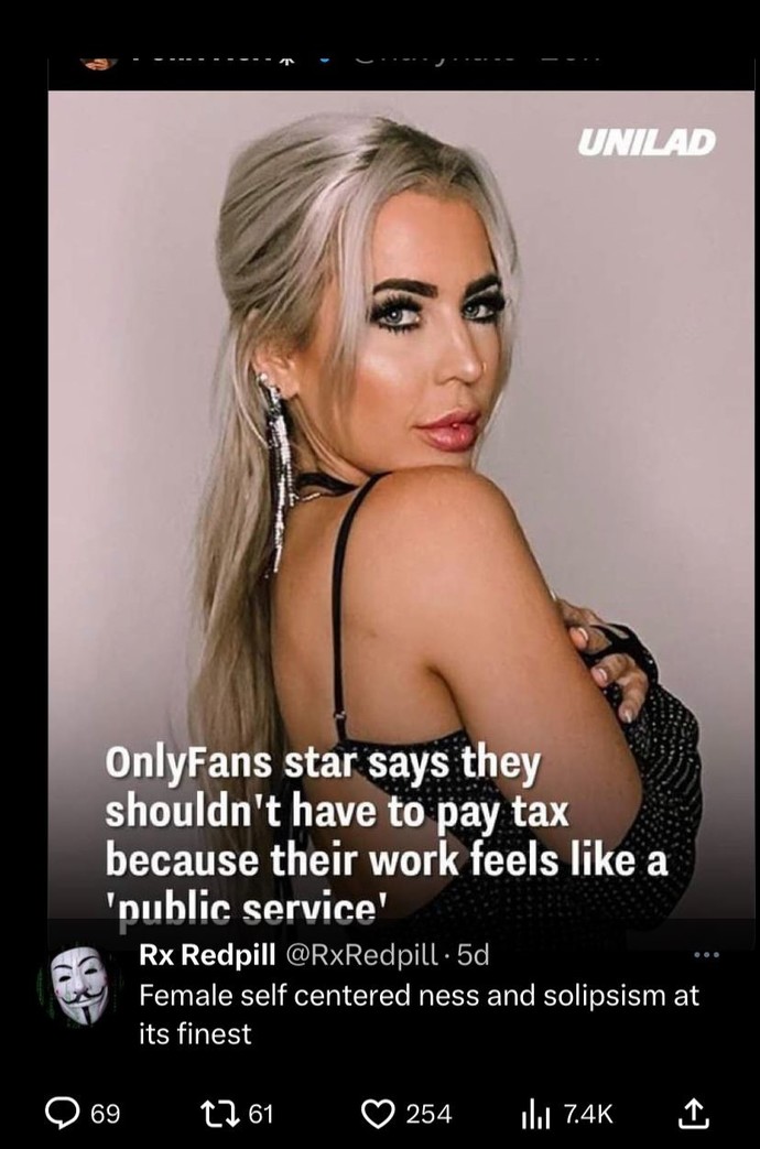 Do you believe OnlyFan models should not pay taxes?