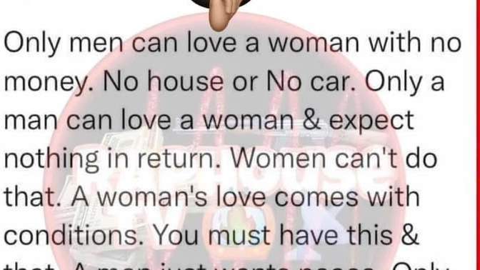 Women can't love men unconditionally the way men can love women unconditionally agree?