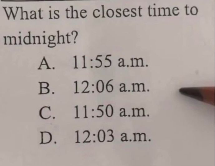 What is the closest time to midnight?