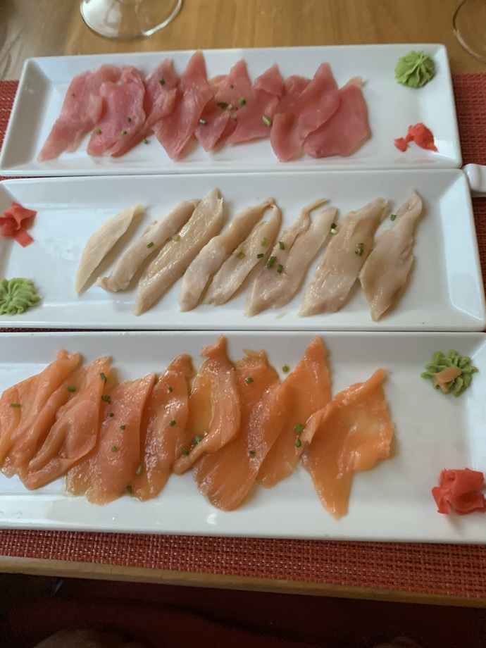How does this steak and lobster and sashimi and litchi dinner look?