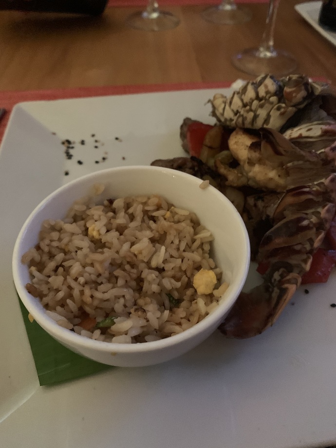 How does this steak and lobster and sashimi and litchi dinner look?