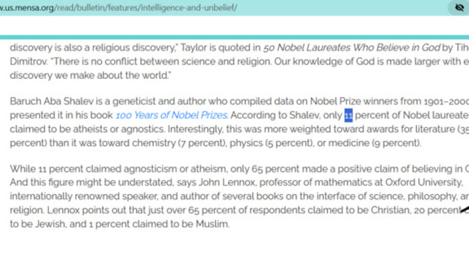 Do you feel surprised that most nobel prize winners believe in god?
