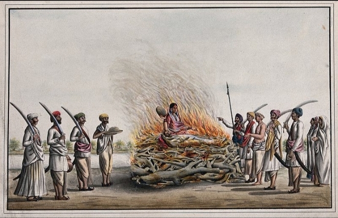 A picture showing the tradition of sati