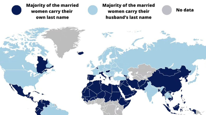 Do most married women around the world carry their own last name?