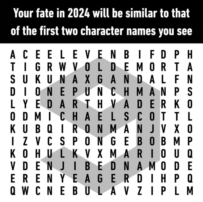 Your fate in 2024 will be similar to that of the first two character names you see?