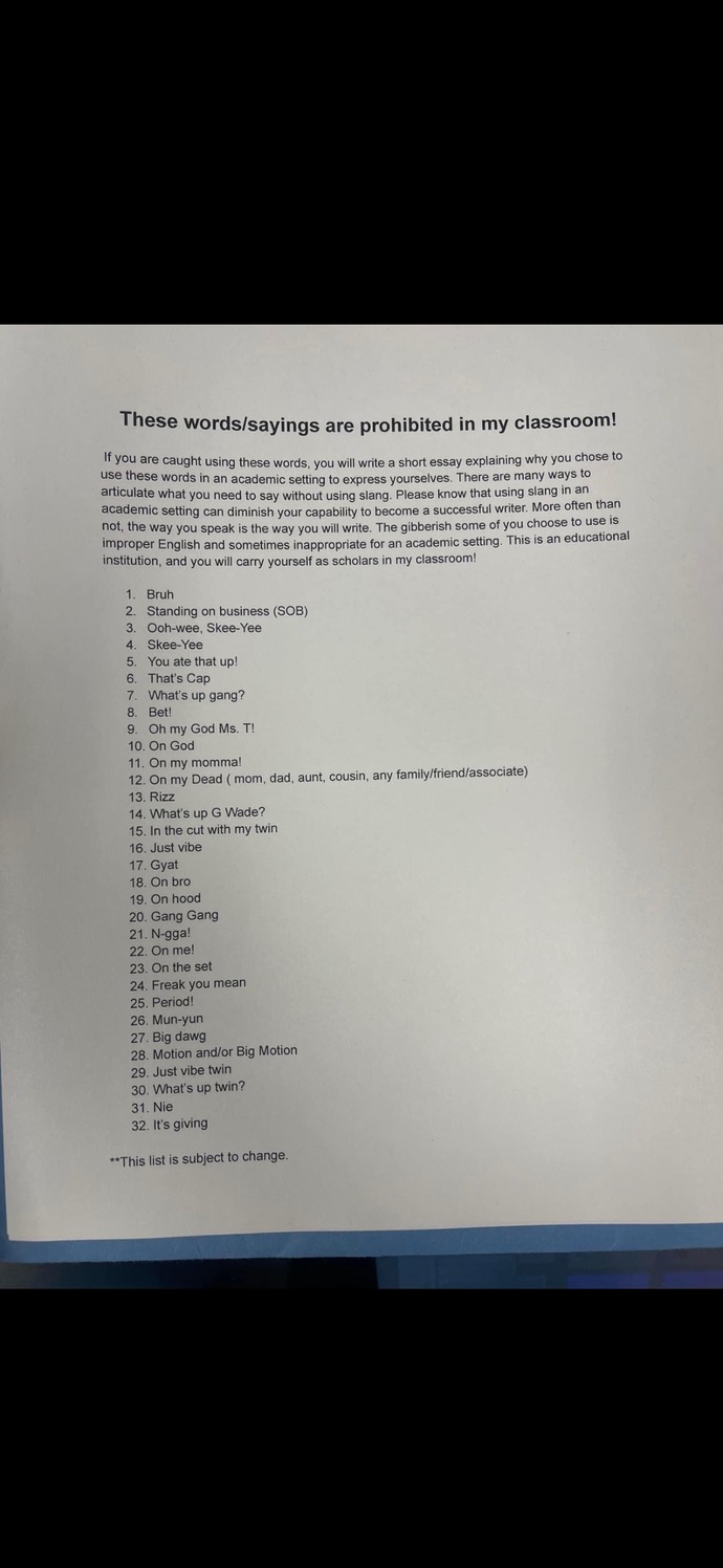 What do you think about this English teachers class rule?