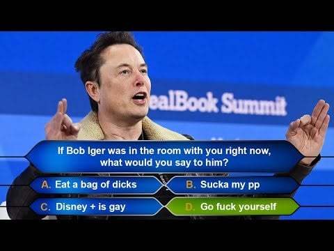 Elon tells Disney to go f*ck themselves over trying to blackmail him into censoring free speech. Thoughts?