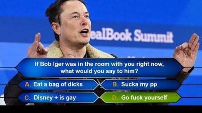Elon tells Disney to go f*ck themselves over trying to blackmail him into censoring free speech. Thoughts?