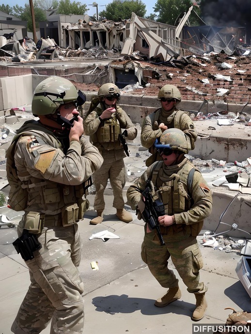 (AI) US army rangers after successfully raiding and demolishing a debt collection office