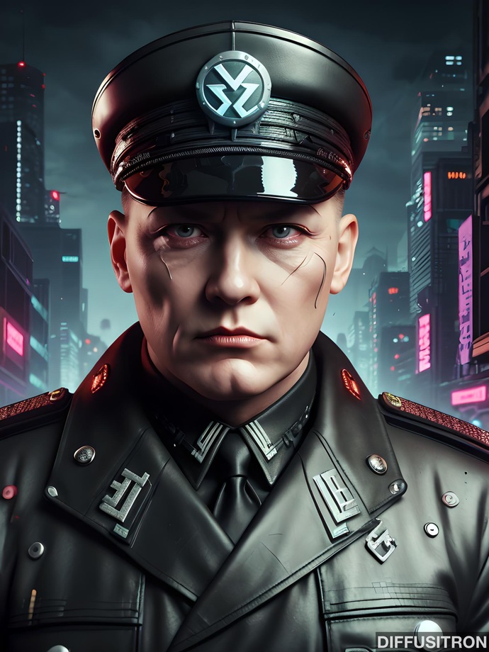 (AI) cyberpunk benevolent dictator that made America a true free nation, circa 2048