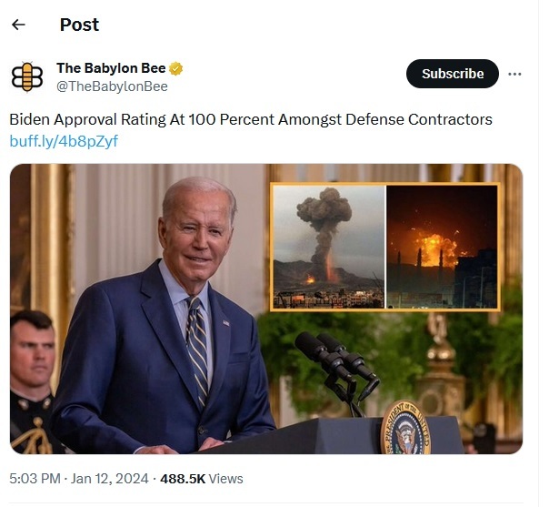 Republicans, how do you feel knowing Biden has a 100% approval rating amongst defense contractors?