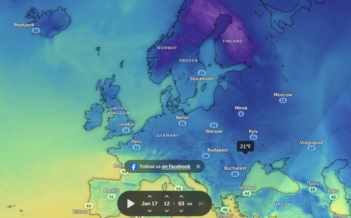 Europe temperatures in Fahrenheit