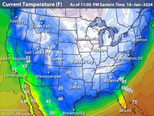 US temperatures in Fahrenheit