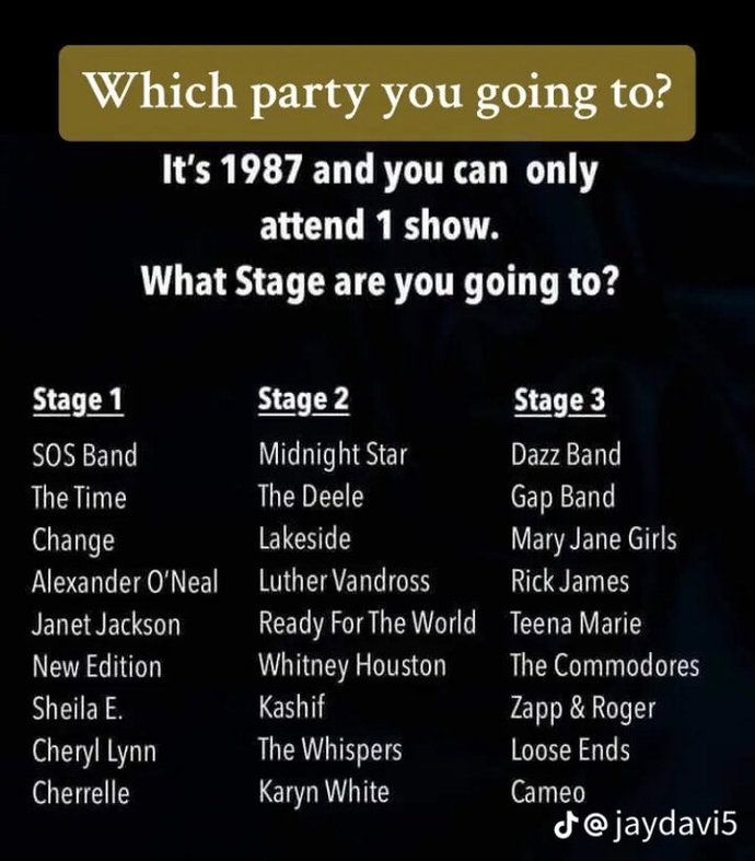 It’s 1987 And You Can Only Attend One Show. Which Stage Are You Going To?