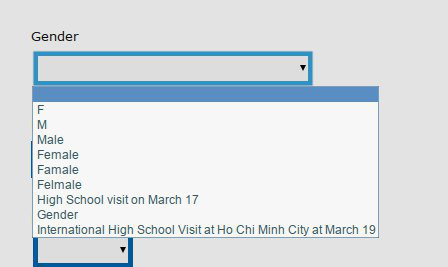 Actual registration form on a buggy website