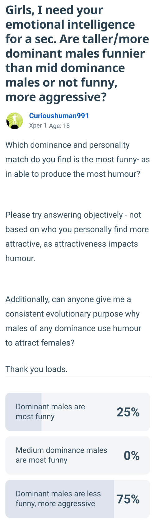 Girls, do you dislike the dominance of tall men [psychology question]?