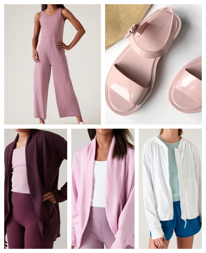 Which hoodie or cardigan looks more cohesive to this jumpsuit and sandals?