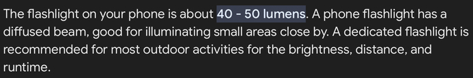 We’ll go with the minimum on this one & say 40 lumens.