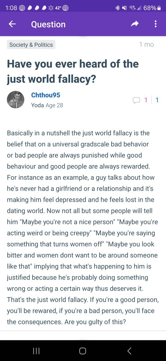 Why do people think that if a guy has never had a girlfriend, that he must be a bad person who deserves it?