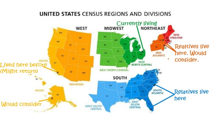 What regional area (and states) in the USA would you consider living in?
