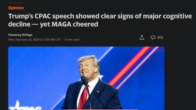 Does it say something that MAGA idiots applaud even during Trump’s cognitive decline?