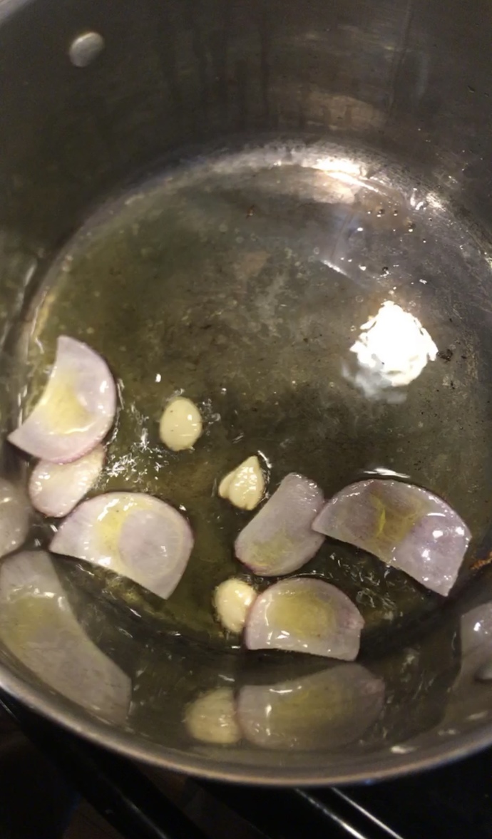 Start with some fresh garlic and onion in olive oil