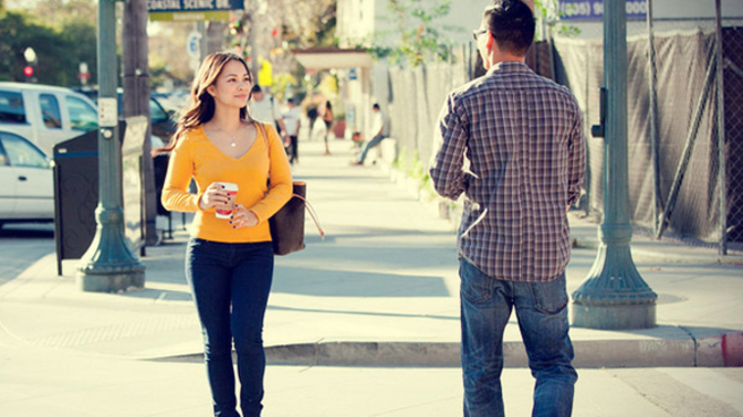 Girls, you're walking on the sidewalk and make and hold strong eye contact with a man walking towards you. What are you hoping he will say or do?
