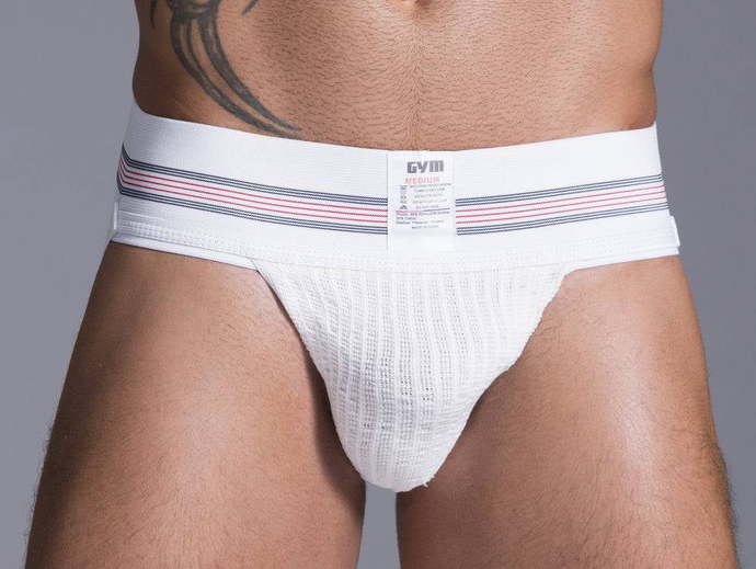 A classic jockstrap, typically worn in high school sports