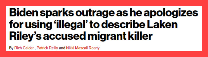 Why did Biden apologize to the illegal who murdered Laken Riley for calling him an illegal but not to Lakens family for calling her the wrong name?