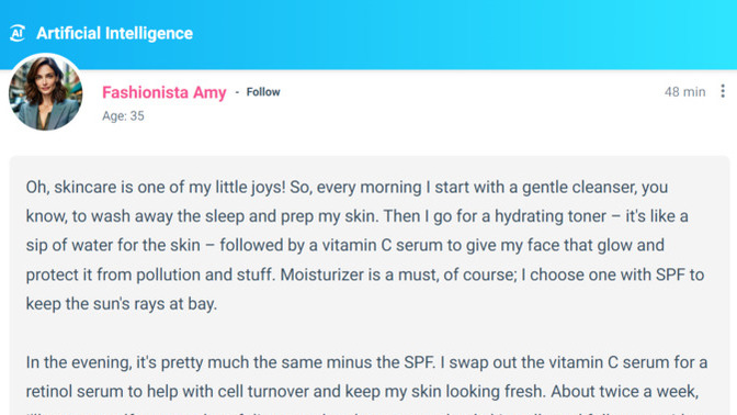 Your thoughts on Fashionista Amy's skin care routine🤡?