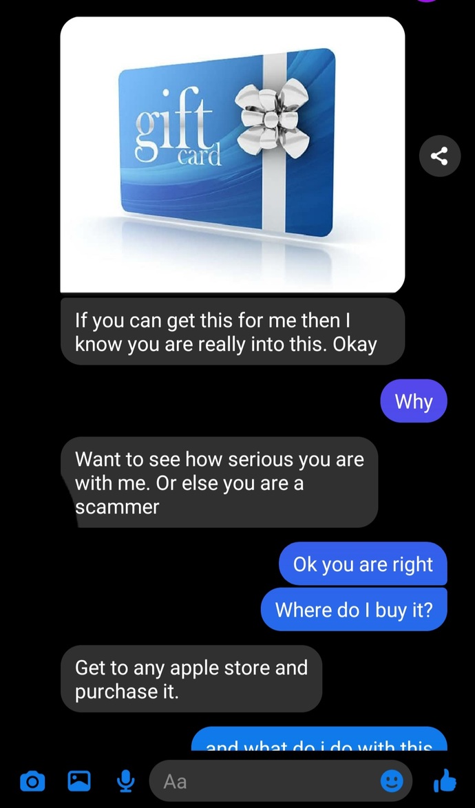 Why does he want me to buy a gift card?